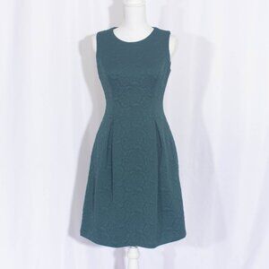 ELIZA J Textured Jacquard Floral Fit & Flare Green Sleeveless Dress Size 4